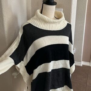 Brittany Black ivory, black & gray horizontal strip sweater poncho Size L